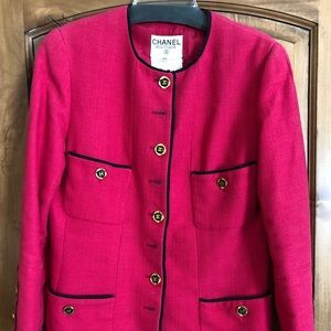 CHANEL blazer, pink/magenta and black trim size 44